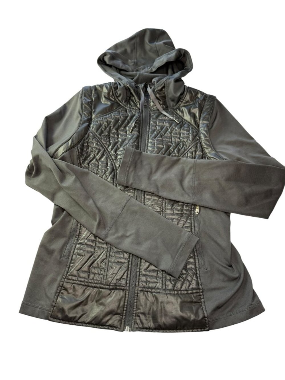 ZELLA Black Jacket Full Zipper Hooded Hoodie.  Puffer Quilted Panels.  Removable